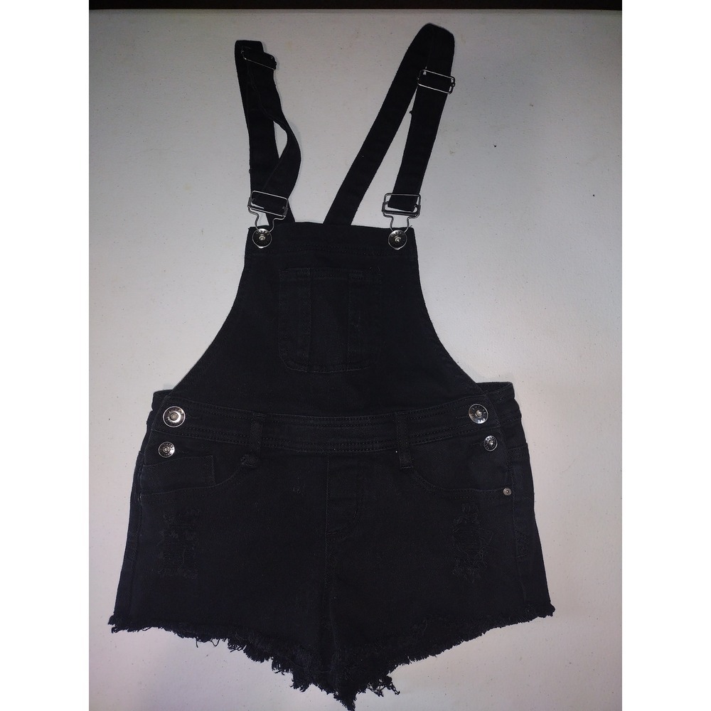 Empyre Denim Overalls Shorts Distressed Frayed Hem Black size 1